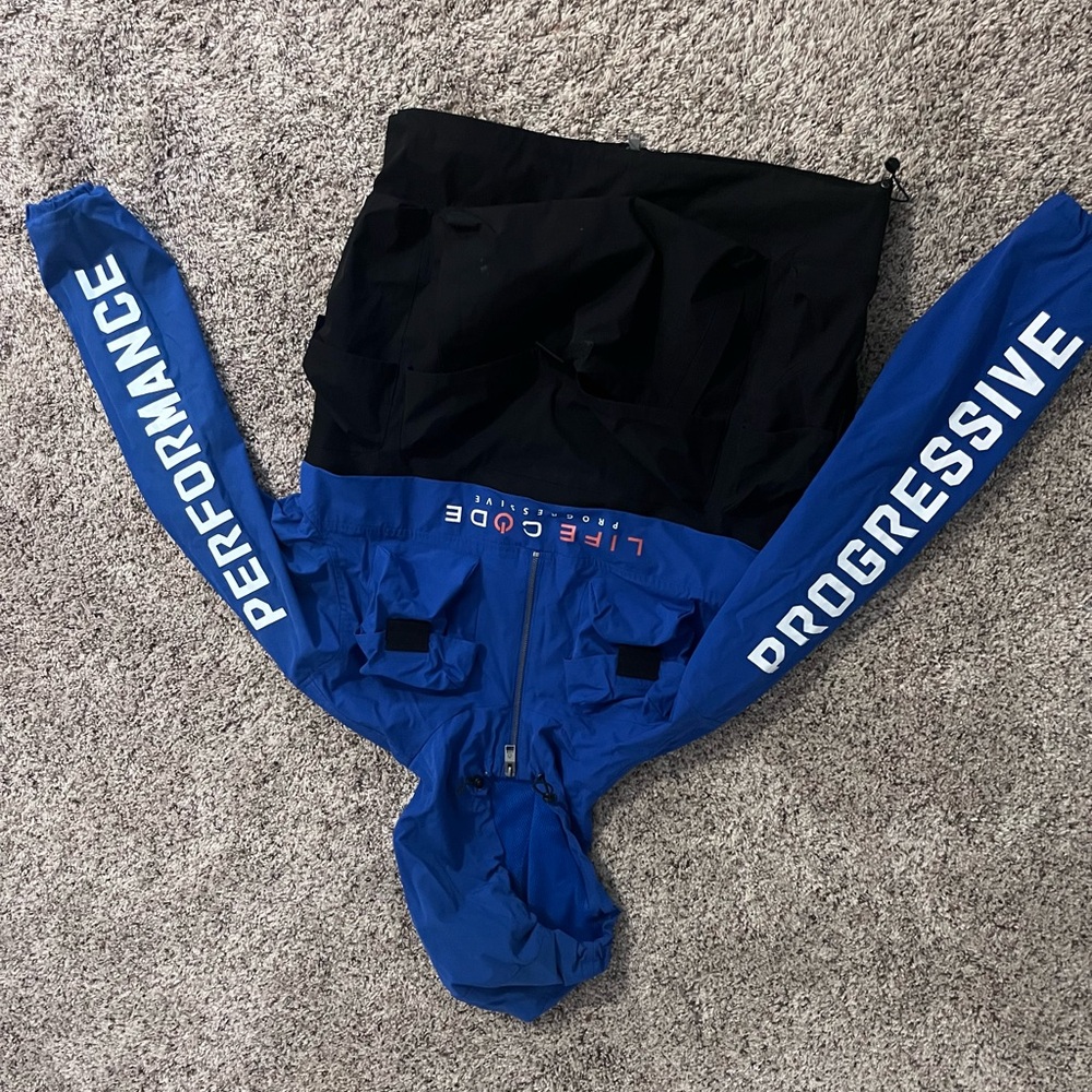 Blue Life Code Jacket with Text Sleeves